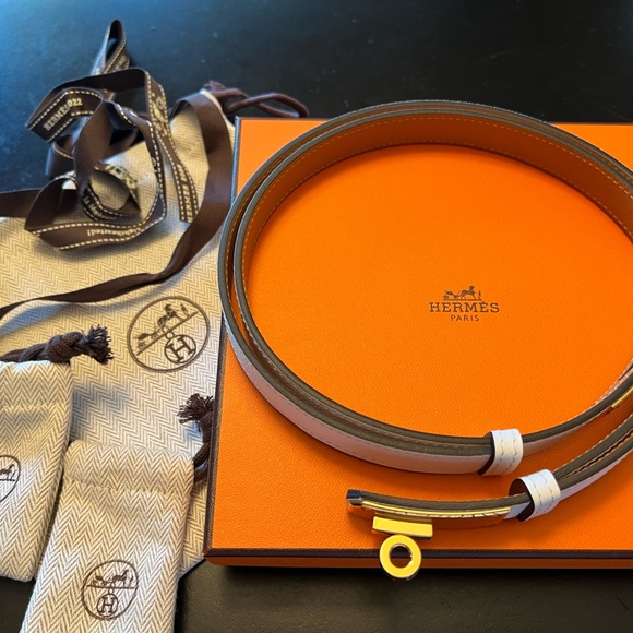 SOLD !!! HERMES KELLY BELT - white w yellow gold. NEW w box and collateral - Picture 3 of 3
